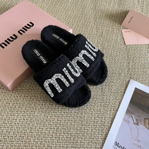 Miu Miu Shearling Crystal-Embellished Shoes