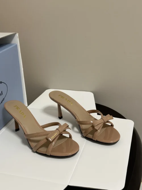 Prada Peep-Toe Bow-Detail Slides