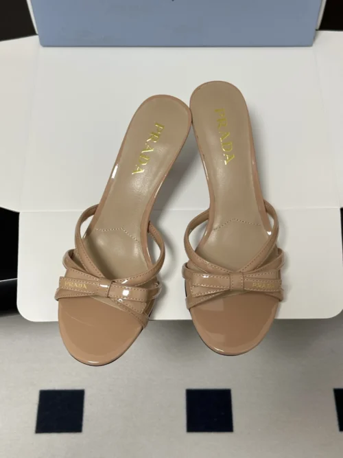 Prada Peep-Toe Bow-Detail Slides