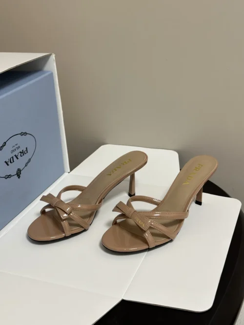 Prada Peep-Toe Bow-Detail Slides