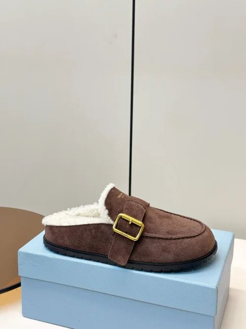 Prada Suede Platform Buckle Mules