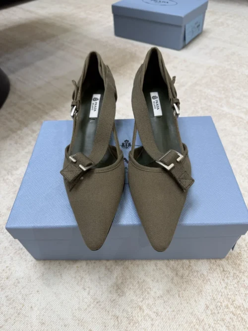 Prada Canvas Pointed-Toe Buckle Pumps