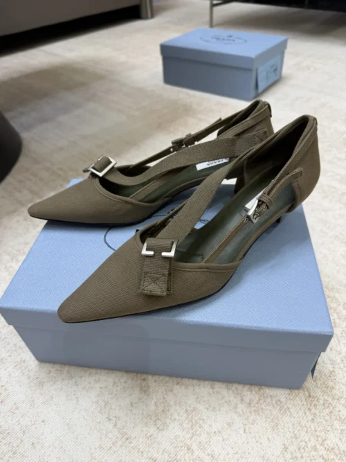 Prada Canvas Pointed-Toe Buckle Pumps