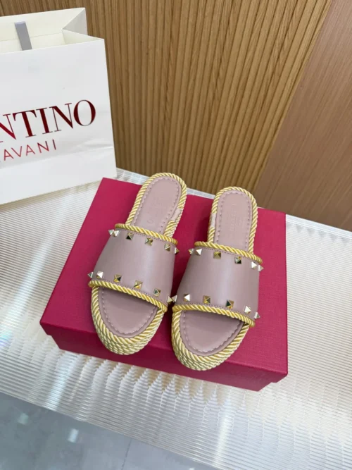 Valentino Leather Wedge Studded Sandals