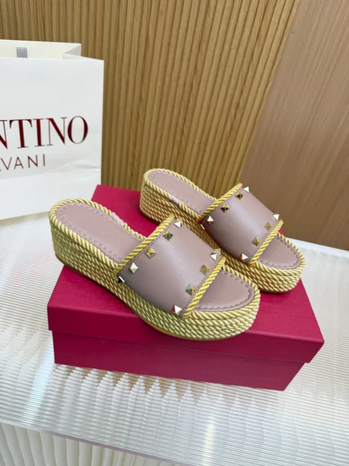 Valentino Leather Wedge Studded Sandals