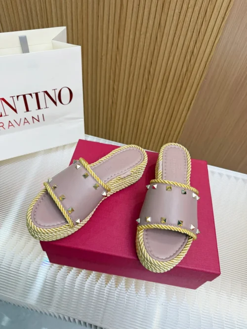 Valentino Leather Wedge Studded Sandals