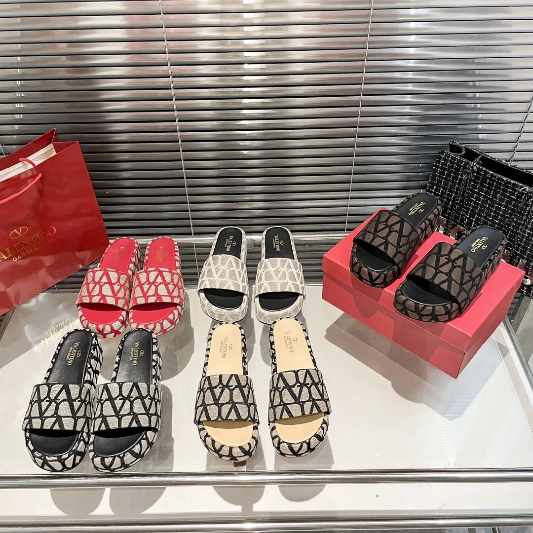 Valentino Denim Platform Slides