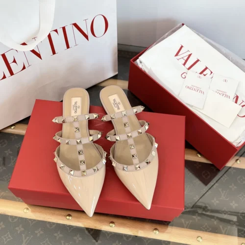 Valentino Patent Leather Pointed-Toe Studded Ballet Flats