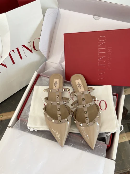Valentino Patent Leather Pointed-Toe Studded Ballet Flats