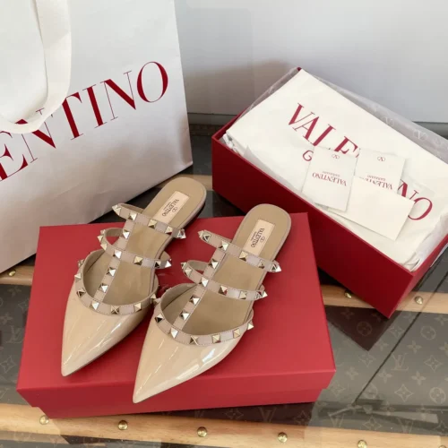 Valentino Patent Leather Pointed-Toe Studded Ballet Flats
