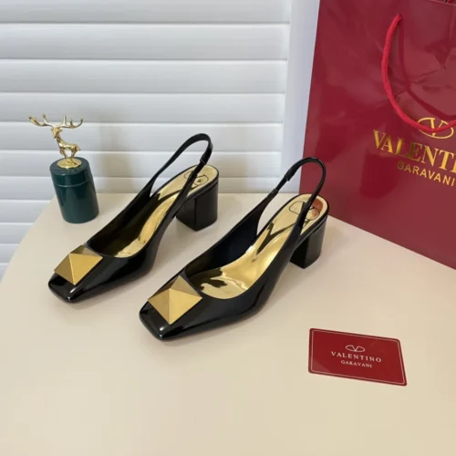 Valentino Lambskin Square-Toe Heeled Sandals