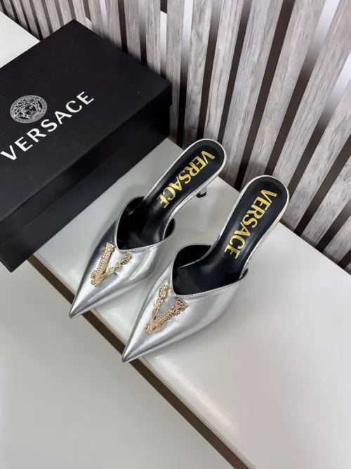 Versace Pointed-Toe Buckle Slides