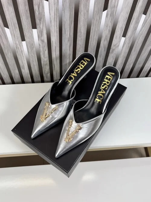 Versace Pointed-Toe Buckle Slides