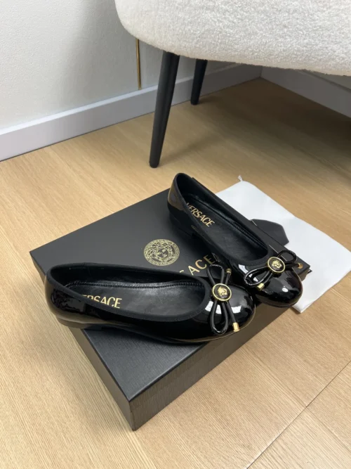 Versace Patent Leather Bow-Detail Flats