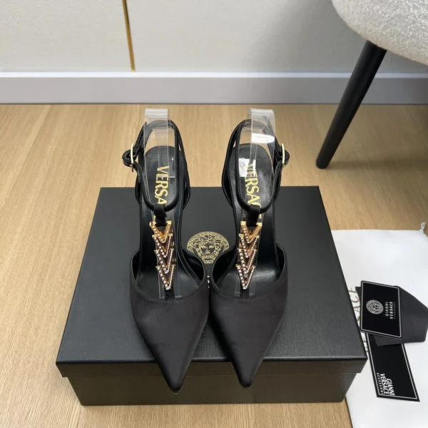 Versace Lambskin Pointed-Toe Heeled Sandals