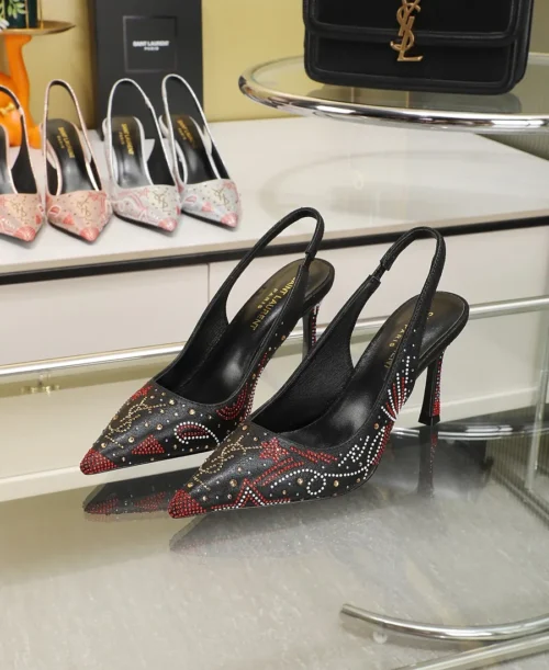 Saint Laurent Lambskin Pointed-Toe Slingback Heeled Sandals