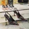 Saint Laurent Lambskin Pointed-Toe Slingback Heeled Sandals