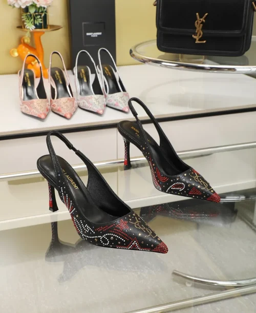 Saint Laurent Lambskin Pointed-Toe Slingback Heeled Sandals
