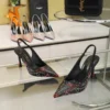 Saint Laurent Lambskin Pointed-Toe Slingback Heeled Sandals