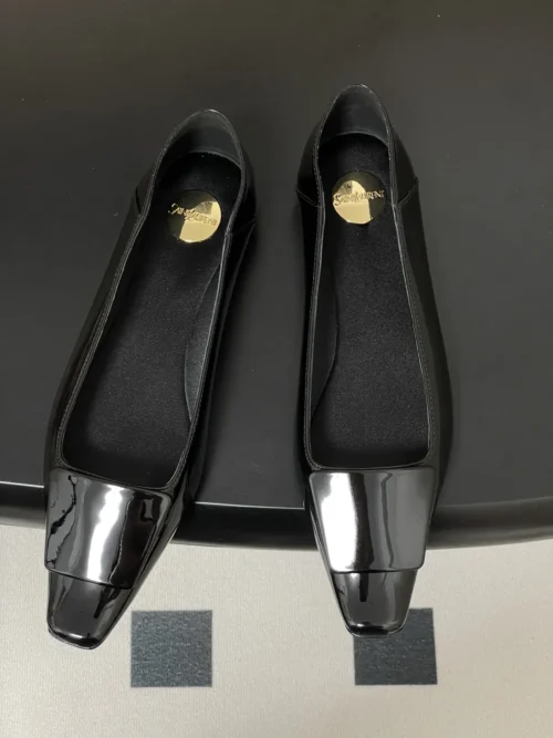 Saint Laurent Patent Leather Square-Toe Ballet Flats