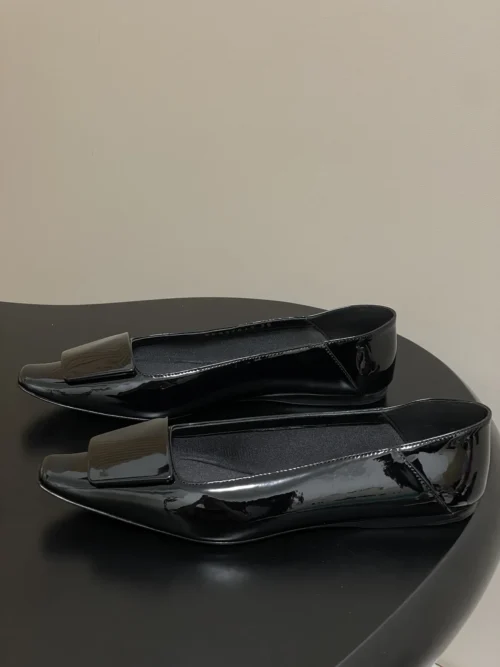 Saint Laurent Patent Leather Square-Toe Ballet Flats