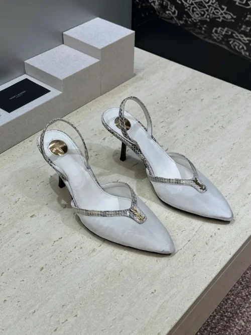 Saint Laurent Lambskin Pointed-Toe Slingback Heeled Sandals