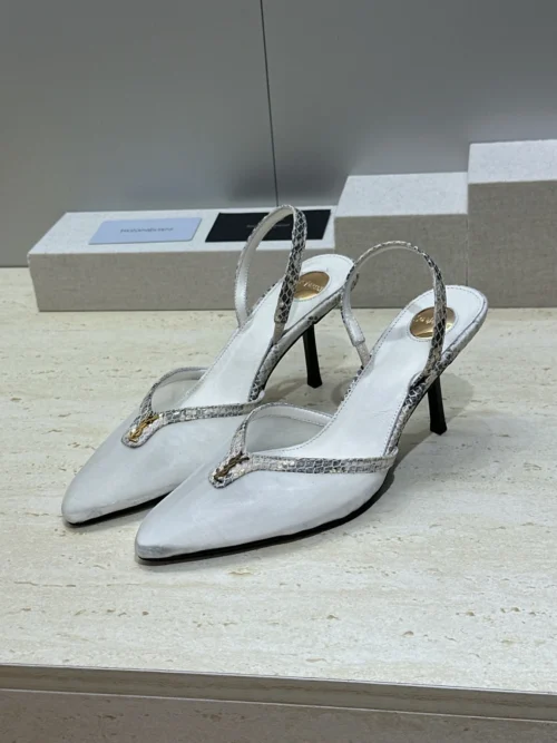 Saint Laurent Lambskin Pointed-Toe Slingback Heeled Sandals