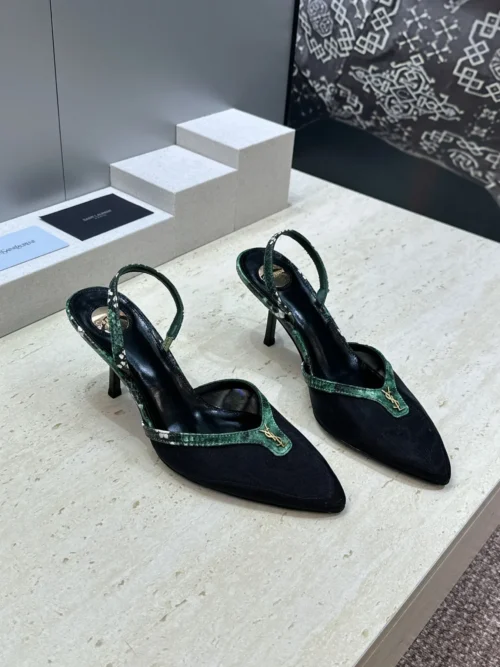 Saint Laurent Lambskin Pointed-Toe Slingback Heeled Sandals