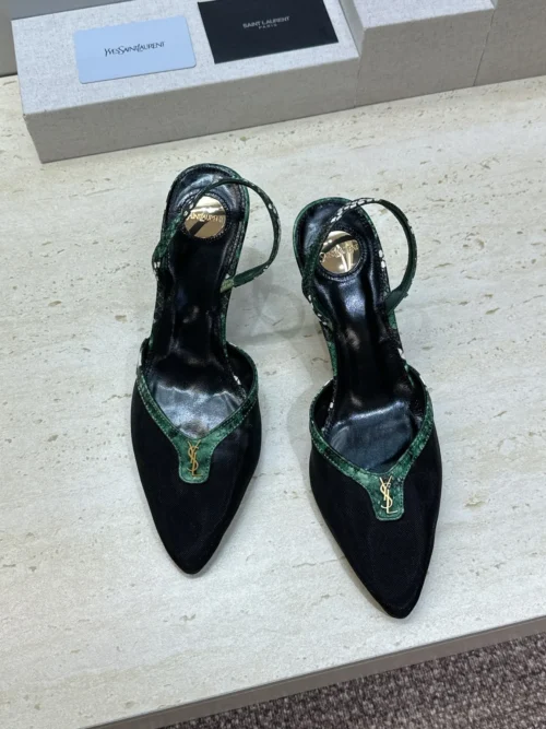 Saint Laurent Lambskin Pointed-Toe Slingback Heeled Sandals