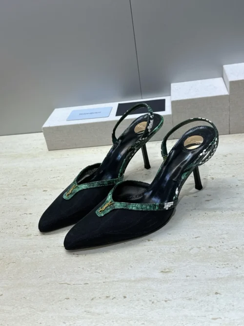 Saint Laurent Lambskin Pointed-Toe Slingback Heeled Sandals