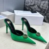 Saint Laurent Lambskin Pointed-Toe Crystal-Embellished Heeled Mules