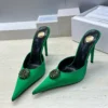 Saint Laurent Lambskin Pointed-Toe Crystal-Embellished Heeled Mules