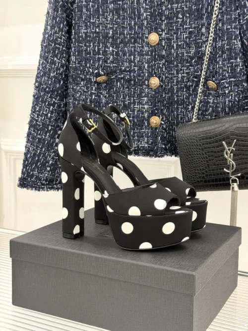 Saint Laurent Lambskin Peep-Toe Heeled Sandals