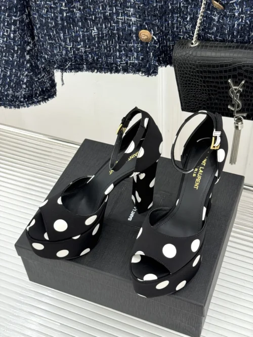 Saint Laurent Lambskin Peep-Toe Heeled Sandals