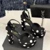 Saint Laurent Lambskin Peep-Toe Heeled Sandals