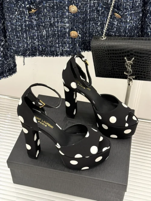 Saint Laurent Lambskin Peep-Toe Heeled Sandals