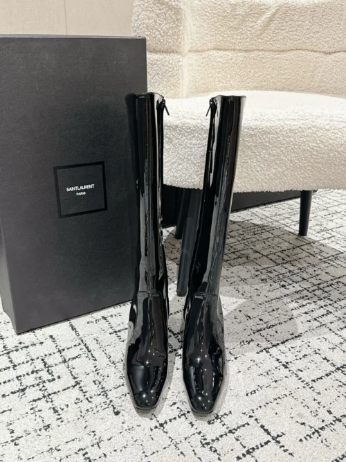 Saint Laurent Square-Toe Knee-High Boots