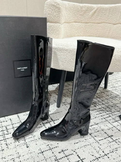 Saint Laurent Square-Toe Knee-High Boots