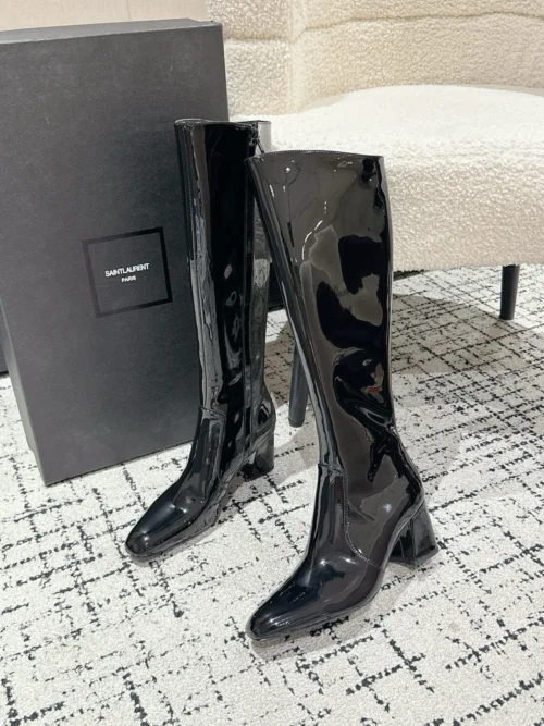 Saint Laurent Square-Toe Knee-High Boots