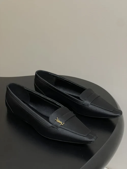 Saint Laurent Satin Square-Toe Ballet Flats