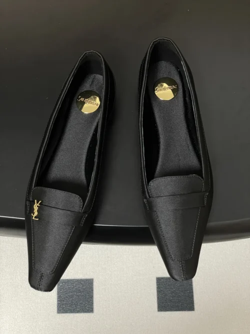 Saint Laurent Satin Square-Toe Ballet Flats