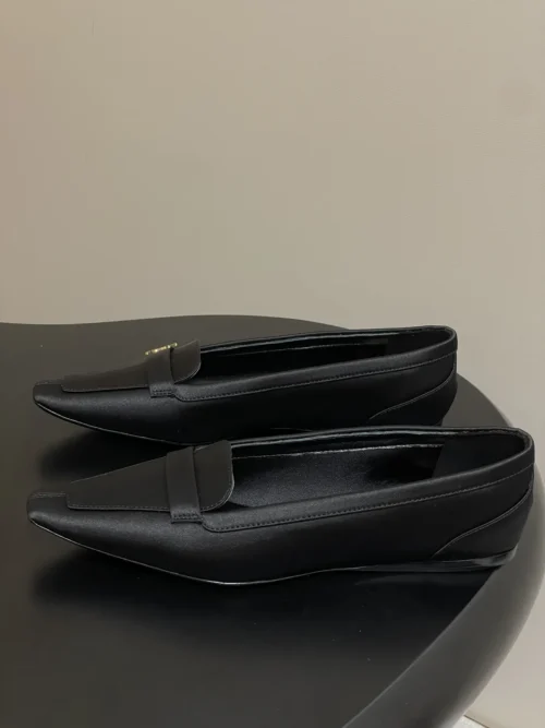 Saint Laurent Satin Square-Toe Ballet Flats