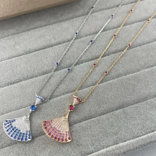 Bvlgari Blue Stone Fan Pavé Pendant Necklace