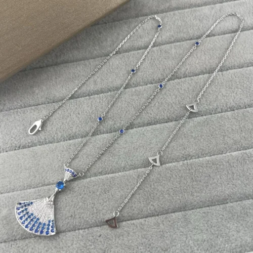 Bvlgari Blue Stone Fan Pavé Pendant Necklace