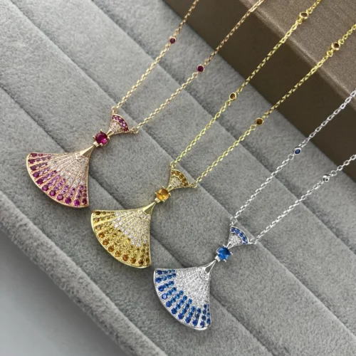 Bvlgari Blue Stone Fan Pavé Pendant Necklace