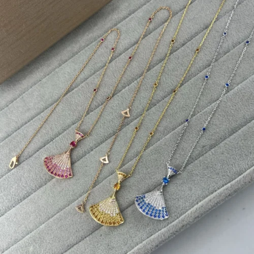 Bvlgari Blue Stone Fan Pavé Pendant Necklace