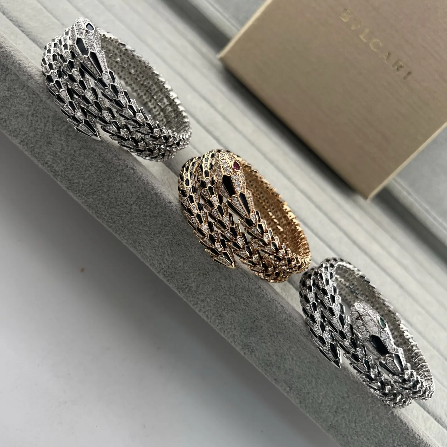 Bvlgari Black Onyx Snake Stone-Accented Bangle Bracelet