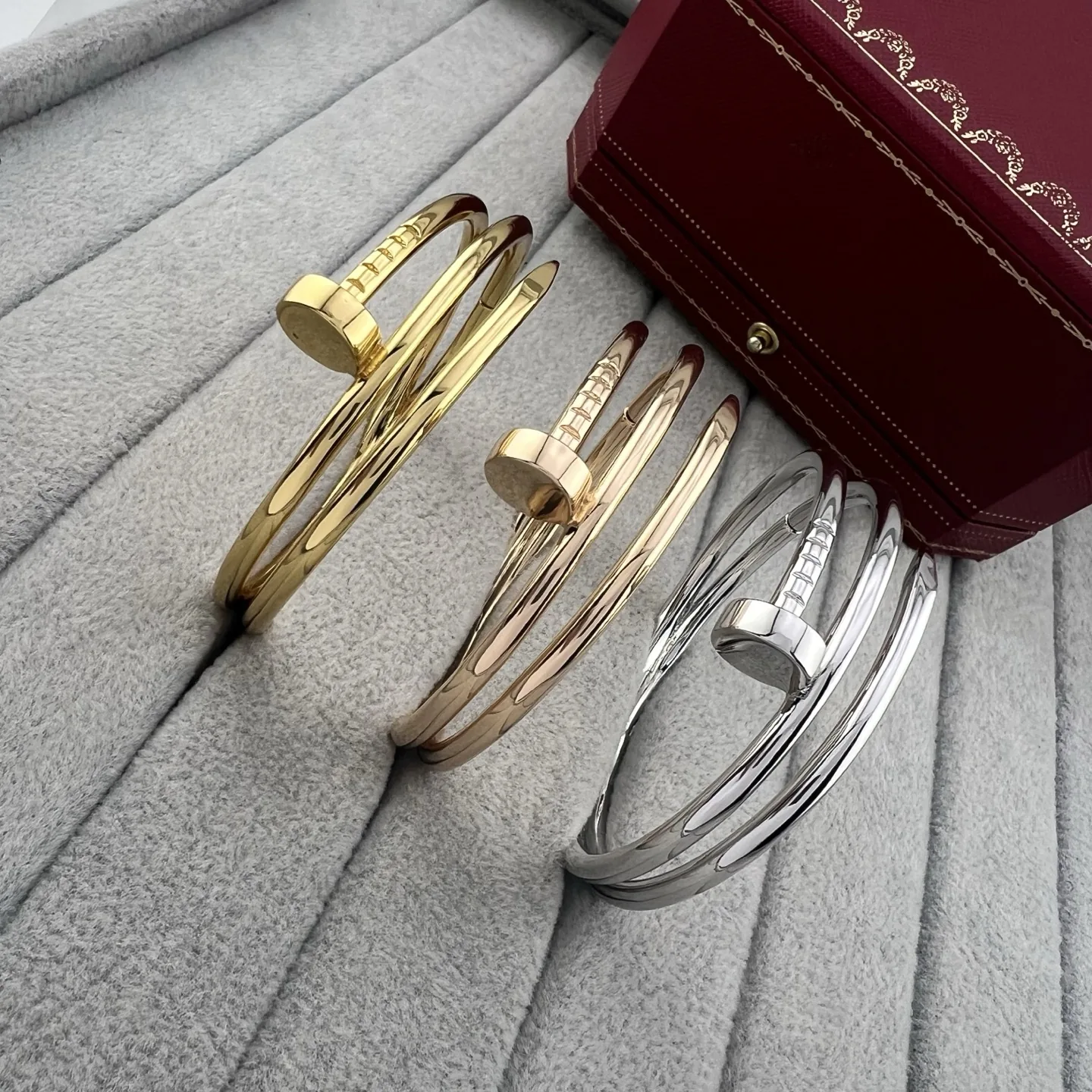 JWCARTIER0001-01 Cartier Triple-Wrap Polished Nail Bangle Bracelet