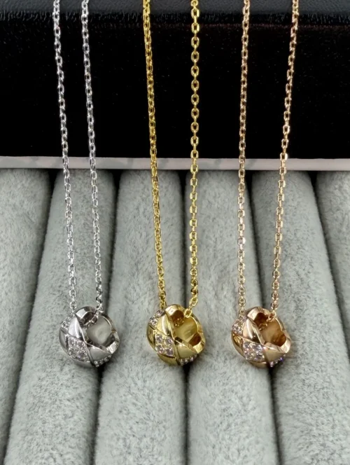 Chanel Quilted Stone-Accented Pendant Necklace