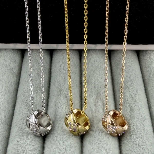 JWCHANEL0004-01 Chanel Quilted Stone-Accented Pendant Necklace